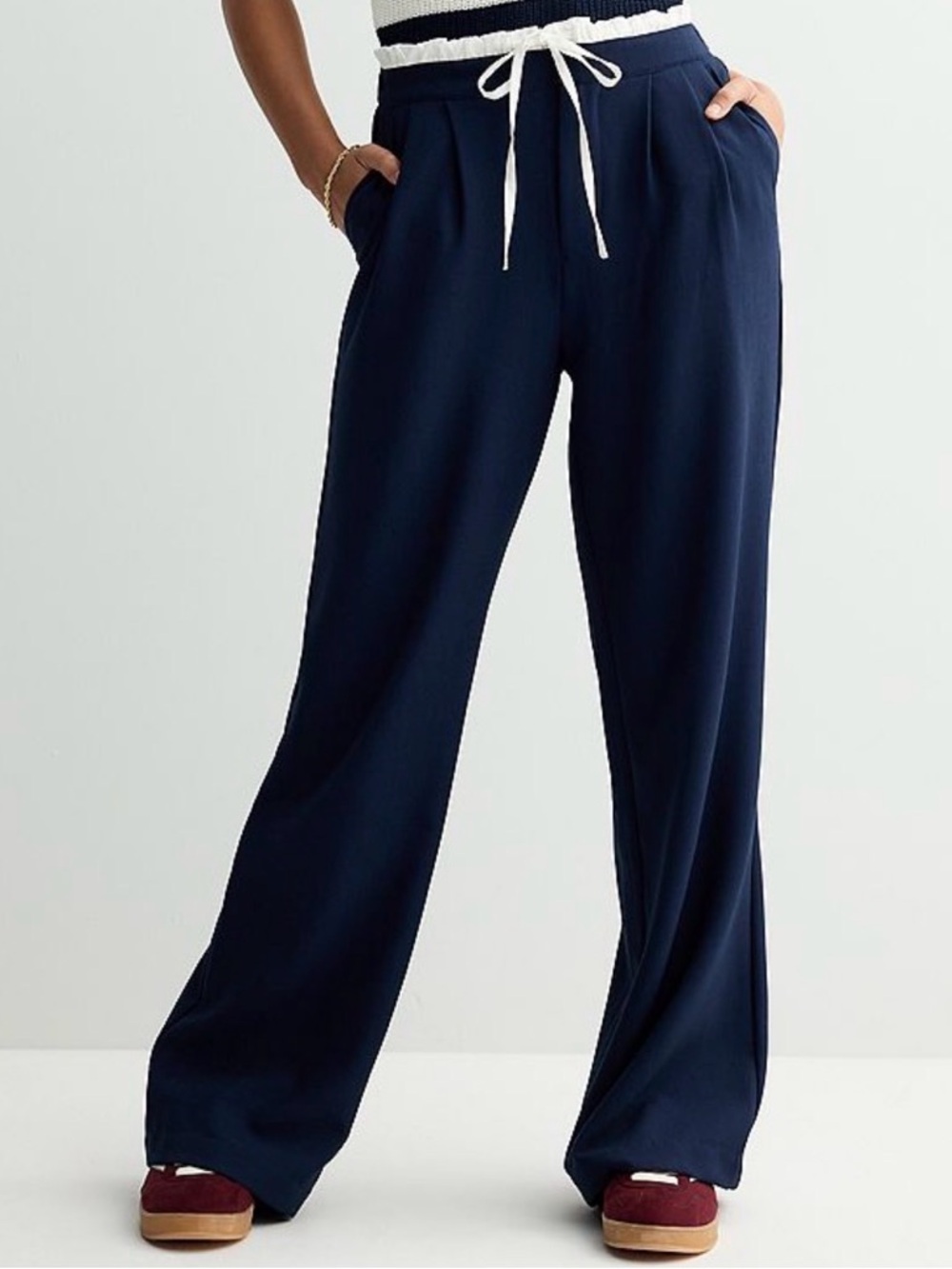 SO Navy Wide-Leg Trousers with White Elastic Waistband